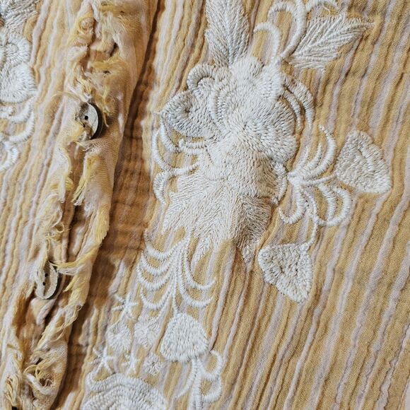 Kyla Seo Button Front Blouse Top Yellow Pink Embroidered Fray Art To Wear Small - Picture 4 of 10